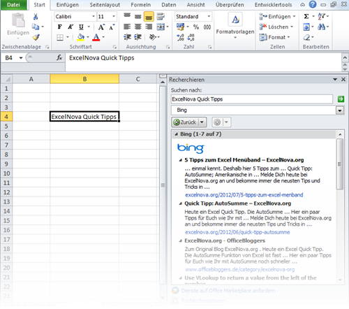 Websuche in Excel